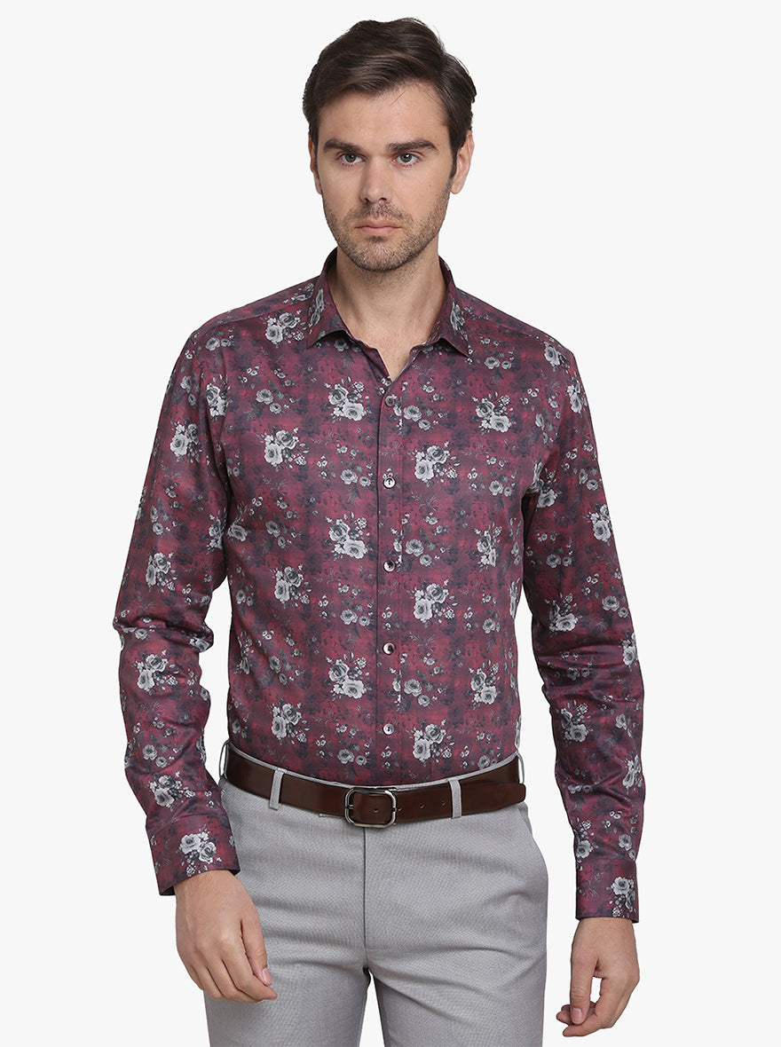 Crush Red Printed Slim Fit Party Wear Shirt  | Wyre