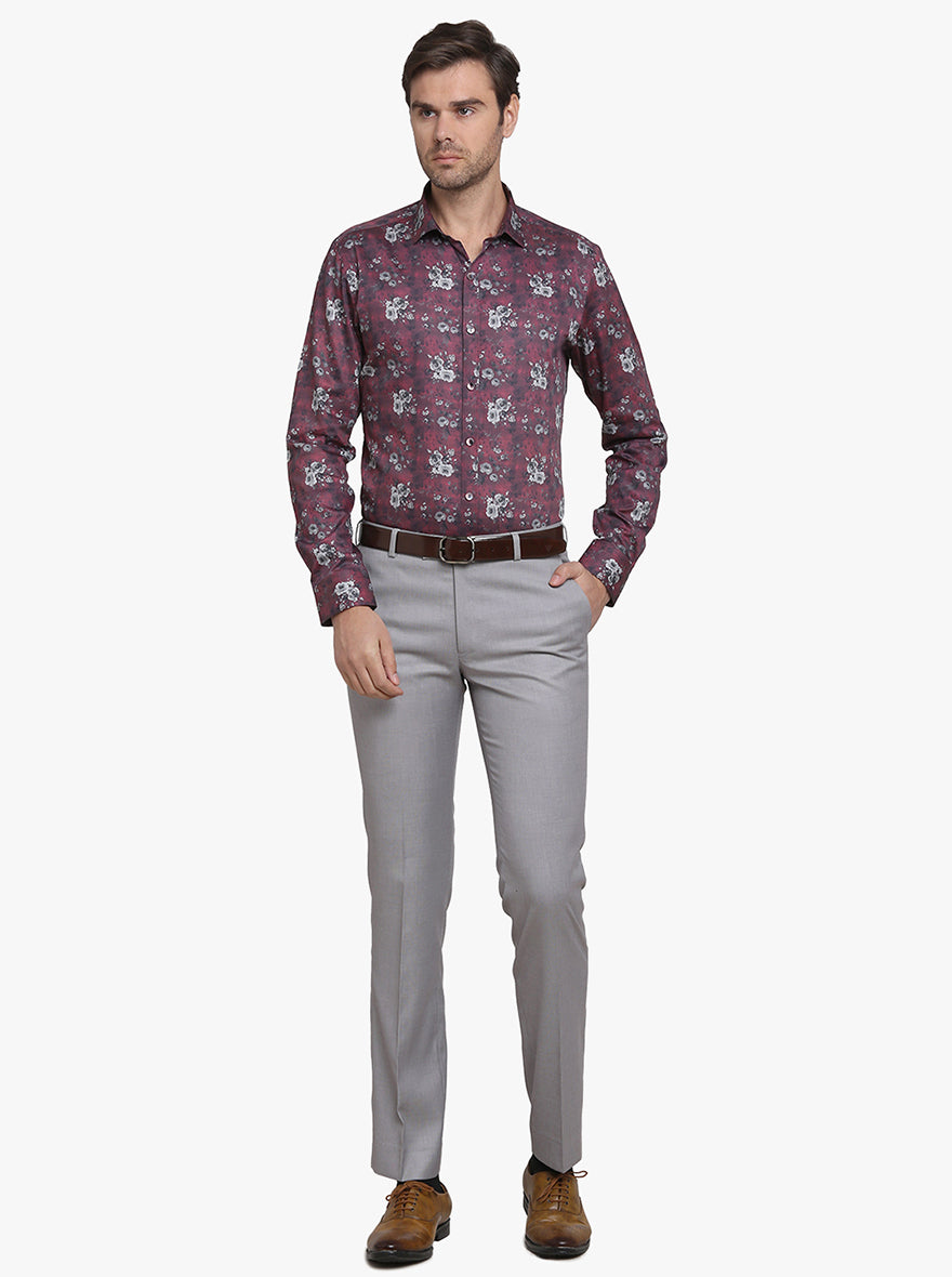 Crush Red Printed Slim Fit Party Wear Shirt  | Wyre