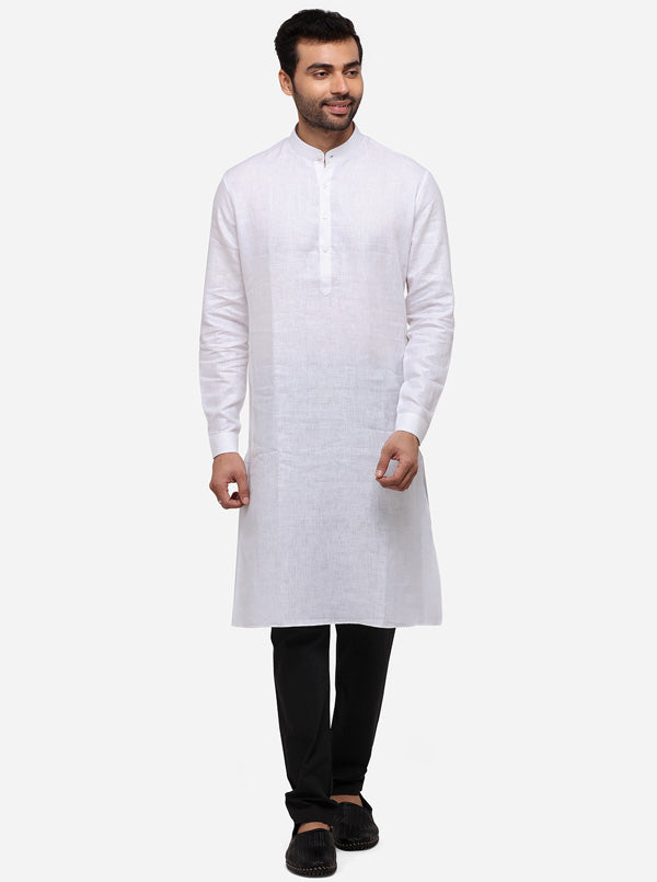 White Solid Regular Fit Modi Kurta | JadeBlue