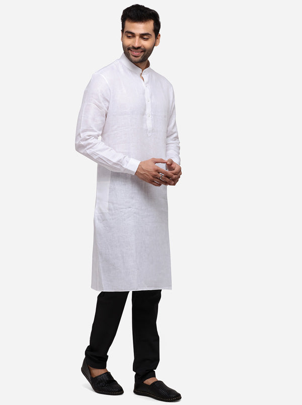 White Solid Regular Fit Modi Kurta | JadeBlue