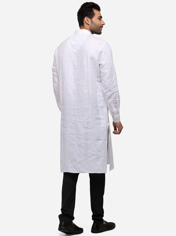 White Solid Regular Fit Modi Kurta | JadeBlue