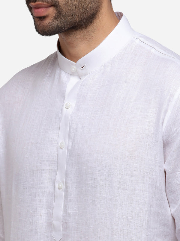 White Solid Regular Fit Modi Kurta | JadeBlue