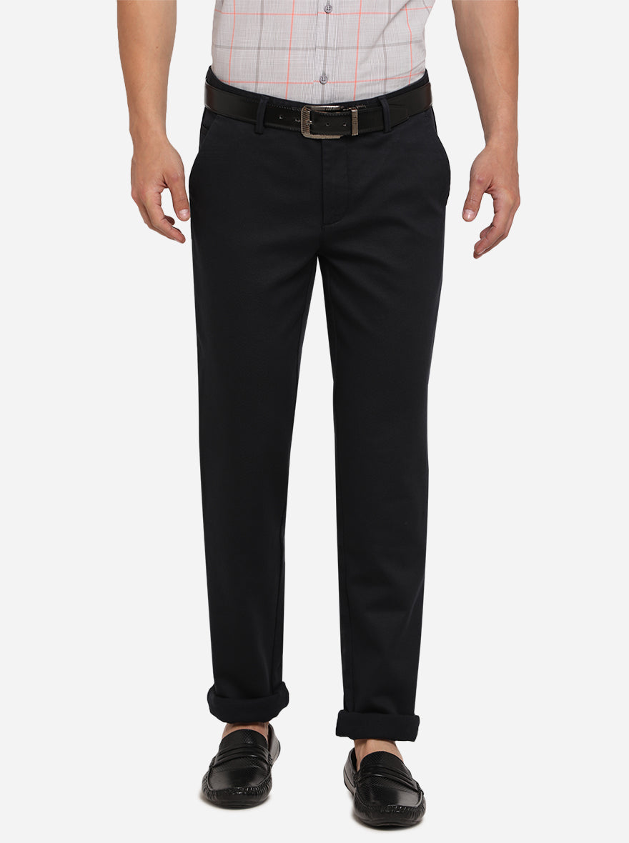 Dark Blue Solid Uno Fit Casual Trouser | JadeBlue