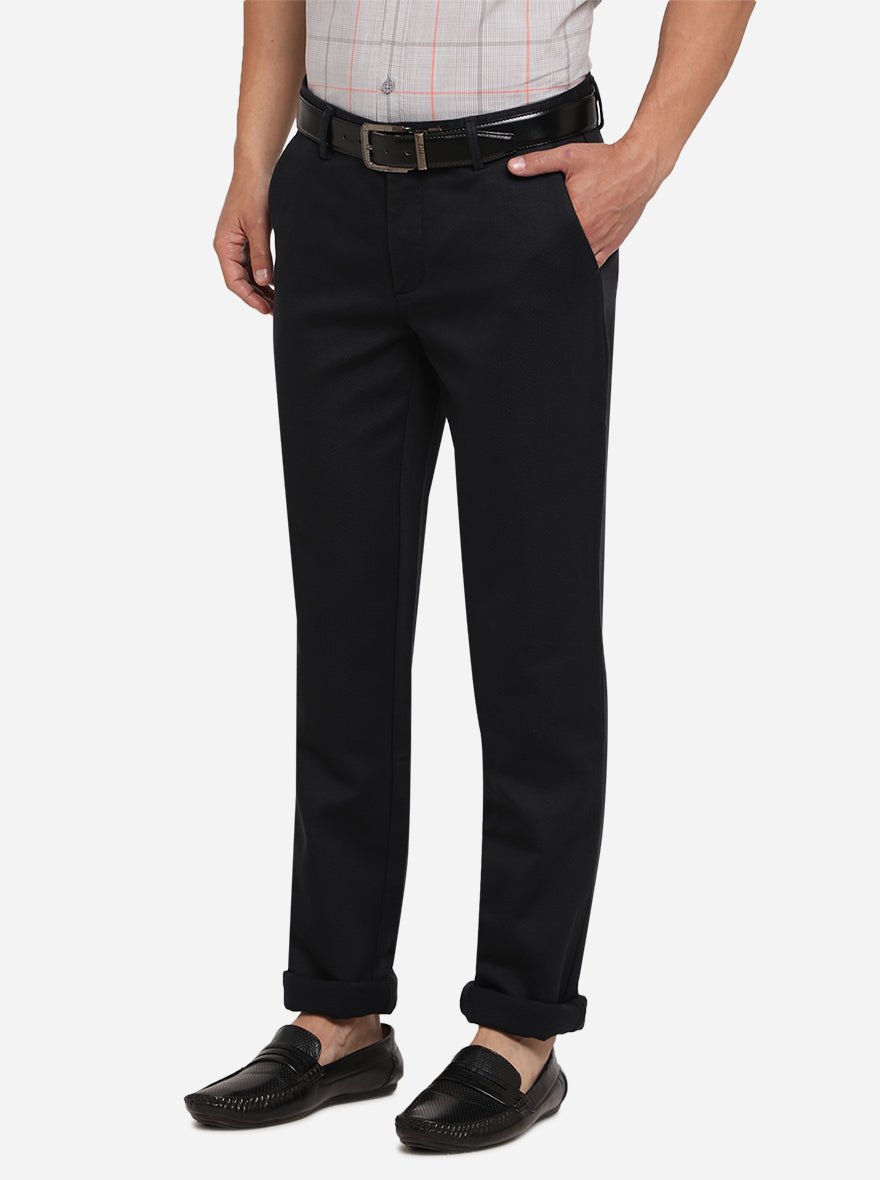 Dark Blue Solid Uno Fit Casual Trouser | JadeBlue