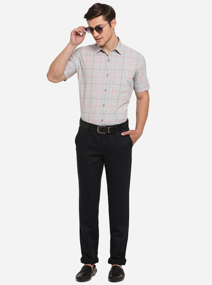 Dark Blue Solid Uno Fit Casual Trouser | JadeBlue