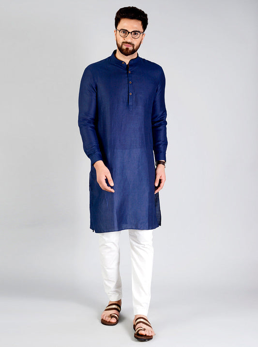 Navy Blue Self Textured Regular fit Modi Kurta | Jadeblue