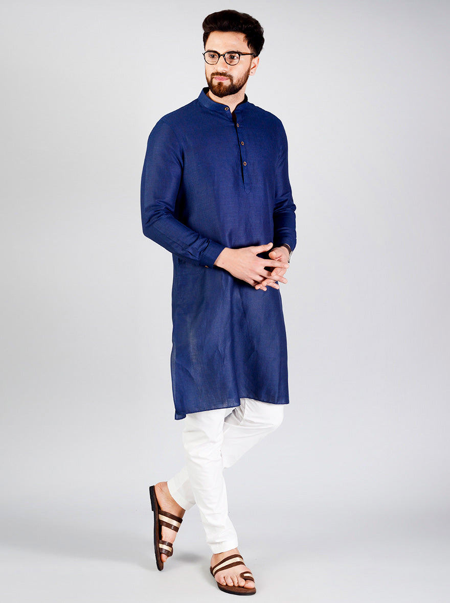 Navy Blue Self Textured Regular fit Modi Kurta | Jadeblue