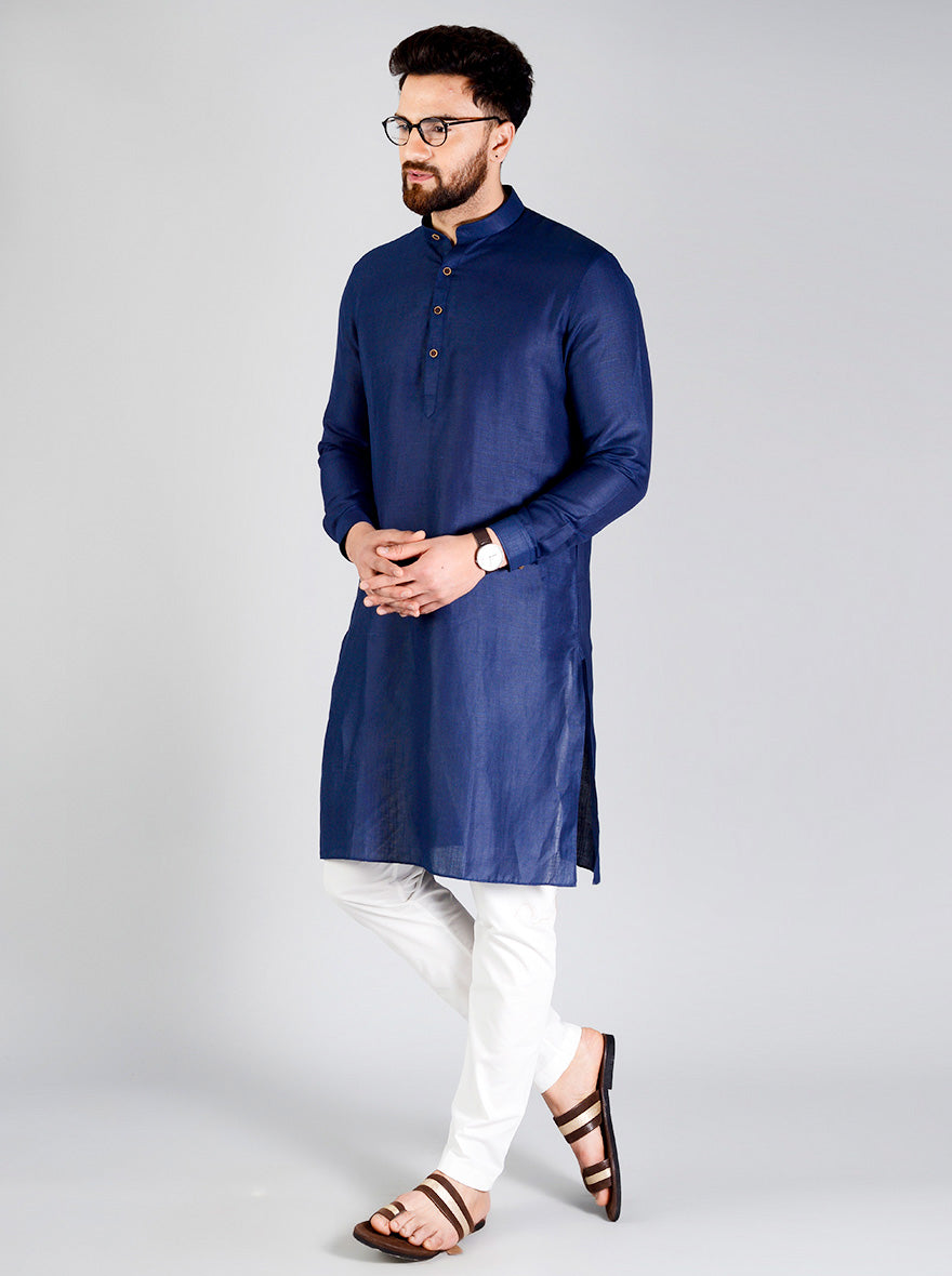 Navy Blue Self Textured Regular fit Modi Kurta | Jadeblue