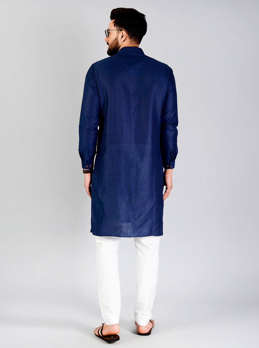 Navy Blue Self Textured Regular fit Modi Kurta | Jadeblue