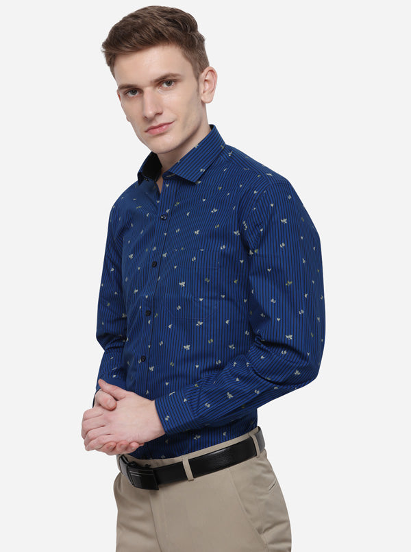 Blue & Black Striped Slim Fit Party Wear Shirt | Greenfibre