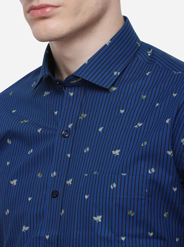 Blue & Black Striped Slim Fit Party Wear Shirt | Greenfibre