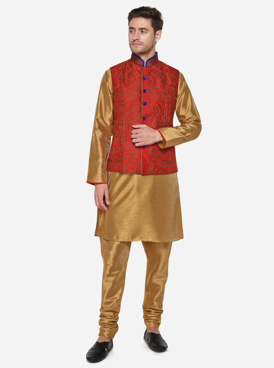 Red Kurta With Bandhgala Jacket | Azania