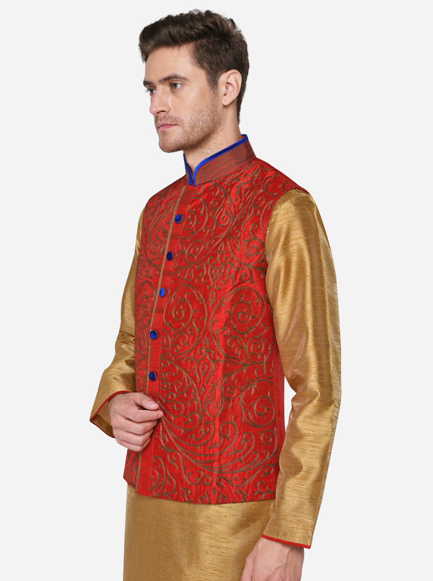 Red Kurta With Bandhgala Jacket | Azania