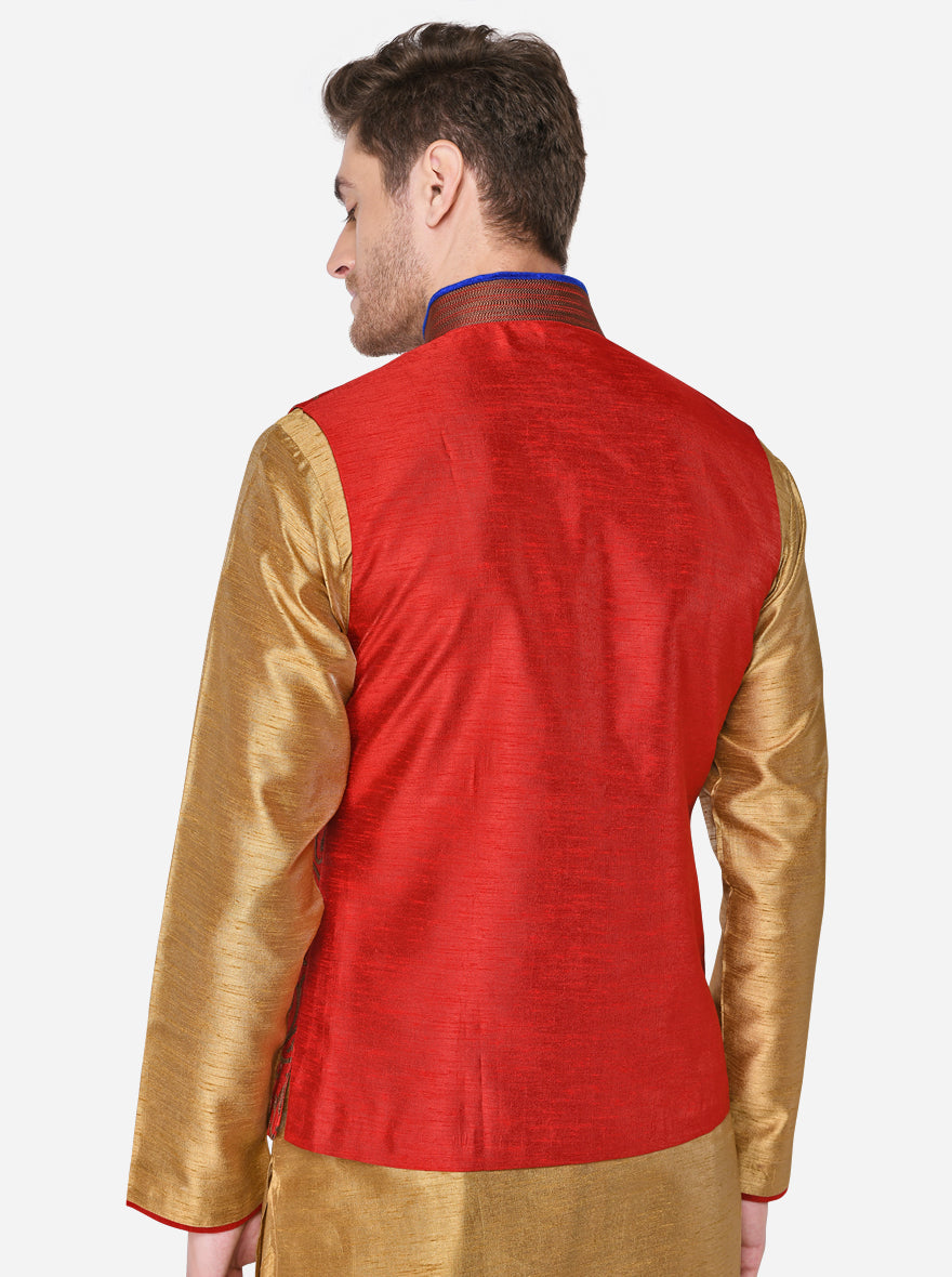 Red Kurta With Bandhgala Jacket | Azania