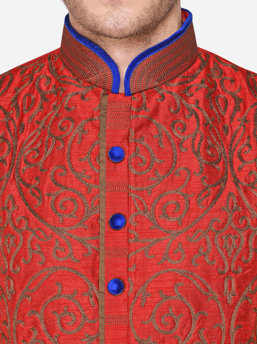 Red Kurta With Bandhgala Jacket | Azania