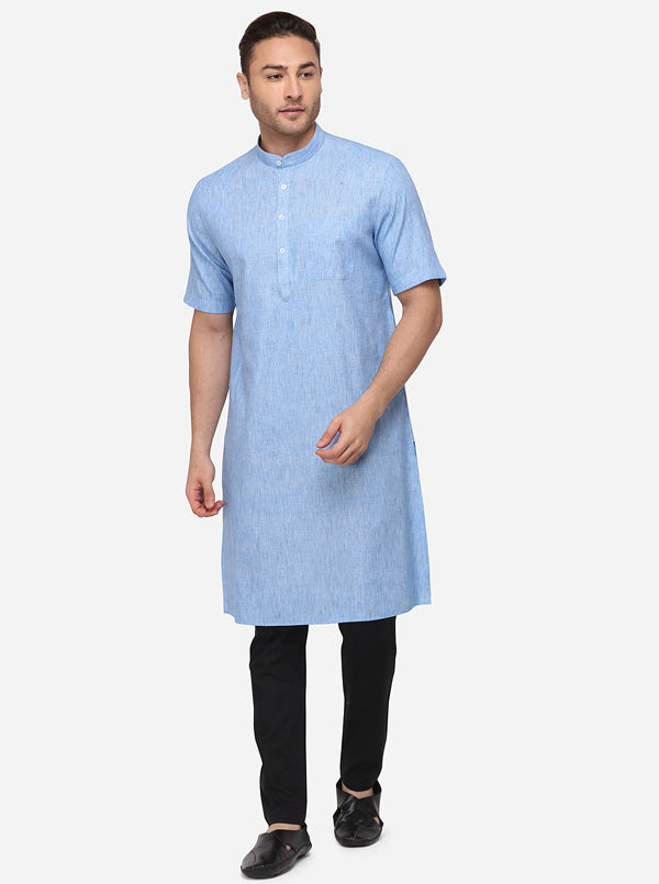 Sky Blue Solid Regular Fit Modi Kurta | JadeBlue