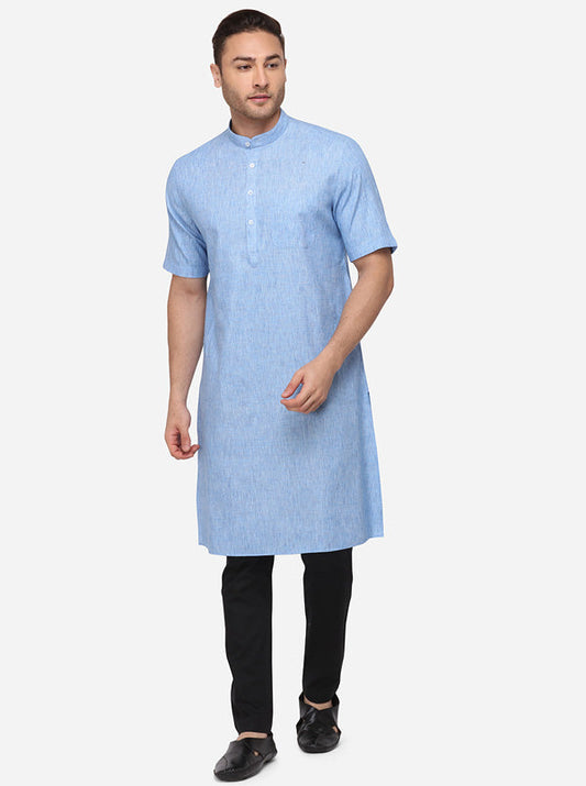 Sky Blue Solid Regular Fit Modi Kurta | JadeBlue