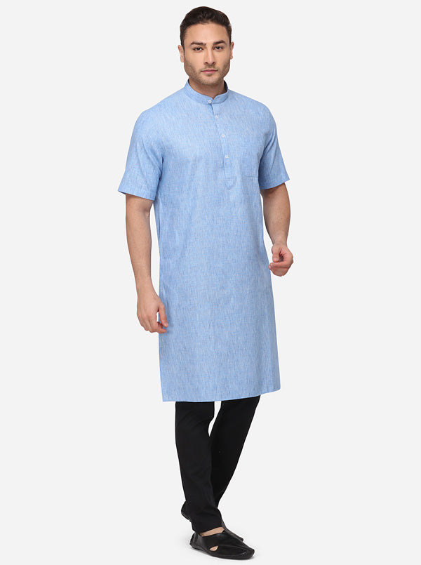 Sky Blue Solid Regular Fit Modi Kurta | JadeBlue