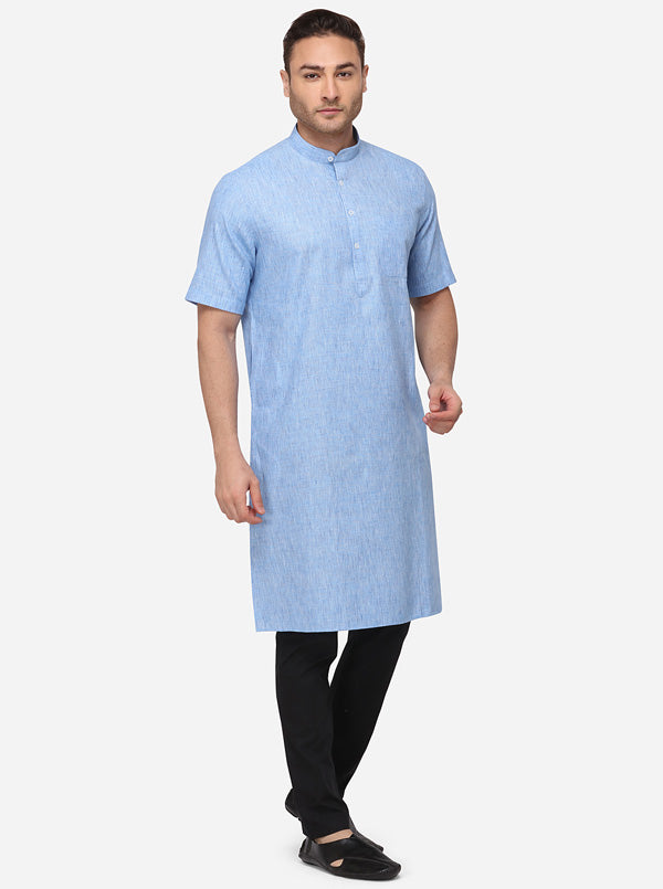 Sky Blue Solid Regular Fit Modi Kurta | JadeBlue