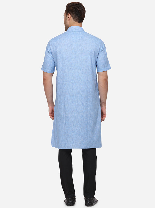 Sky Blue Solid Regular Fit Modi Kurta | JadeBlue