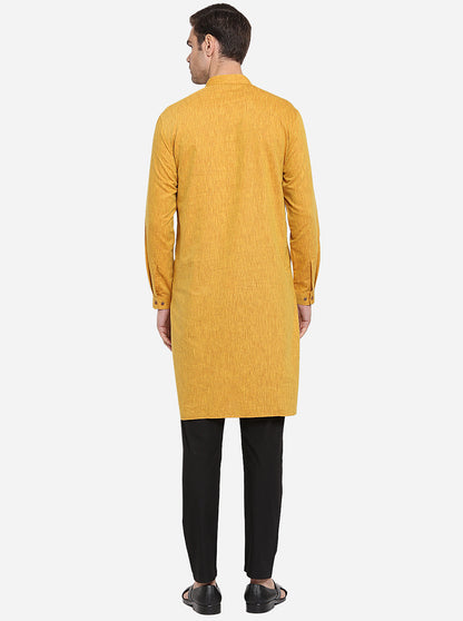 Light Yellow Self Design Regular Fit Modi Kurta | JadeBlue