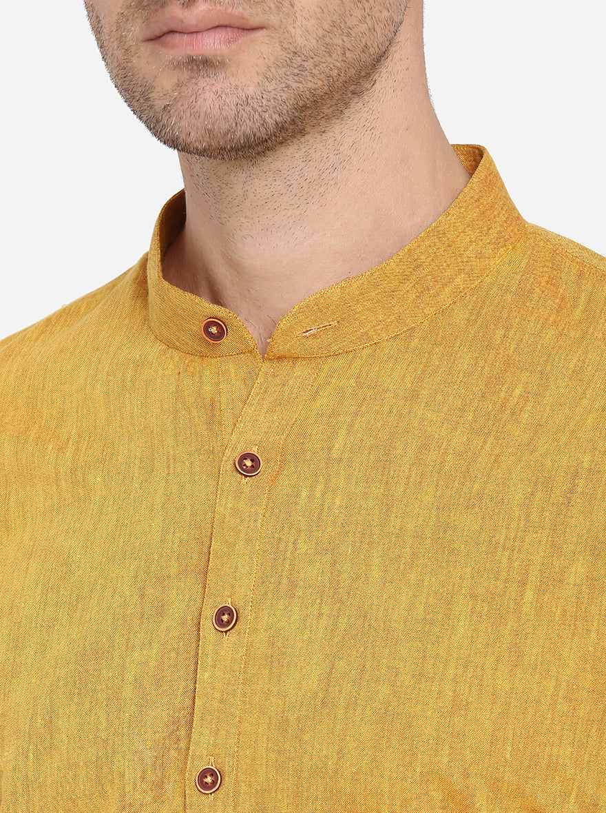 Light Yellow Self Design Regular Fit Modi Kurta | JadeBlue