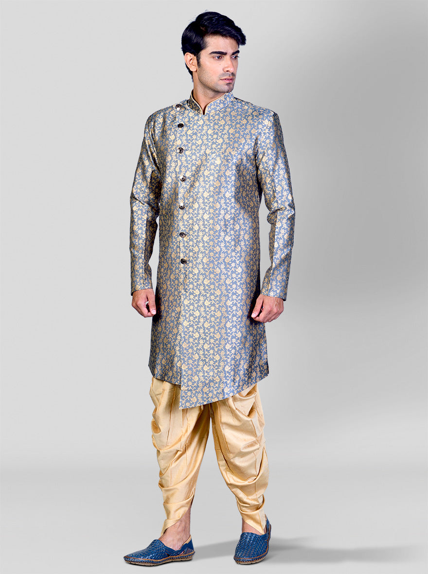 Grey & Golden Semi Indowestern | Azania