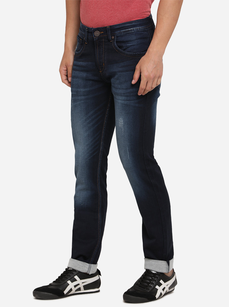 Indigo Blue Solid Slim Fit Jeans | JadeBlue Sport