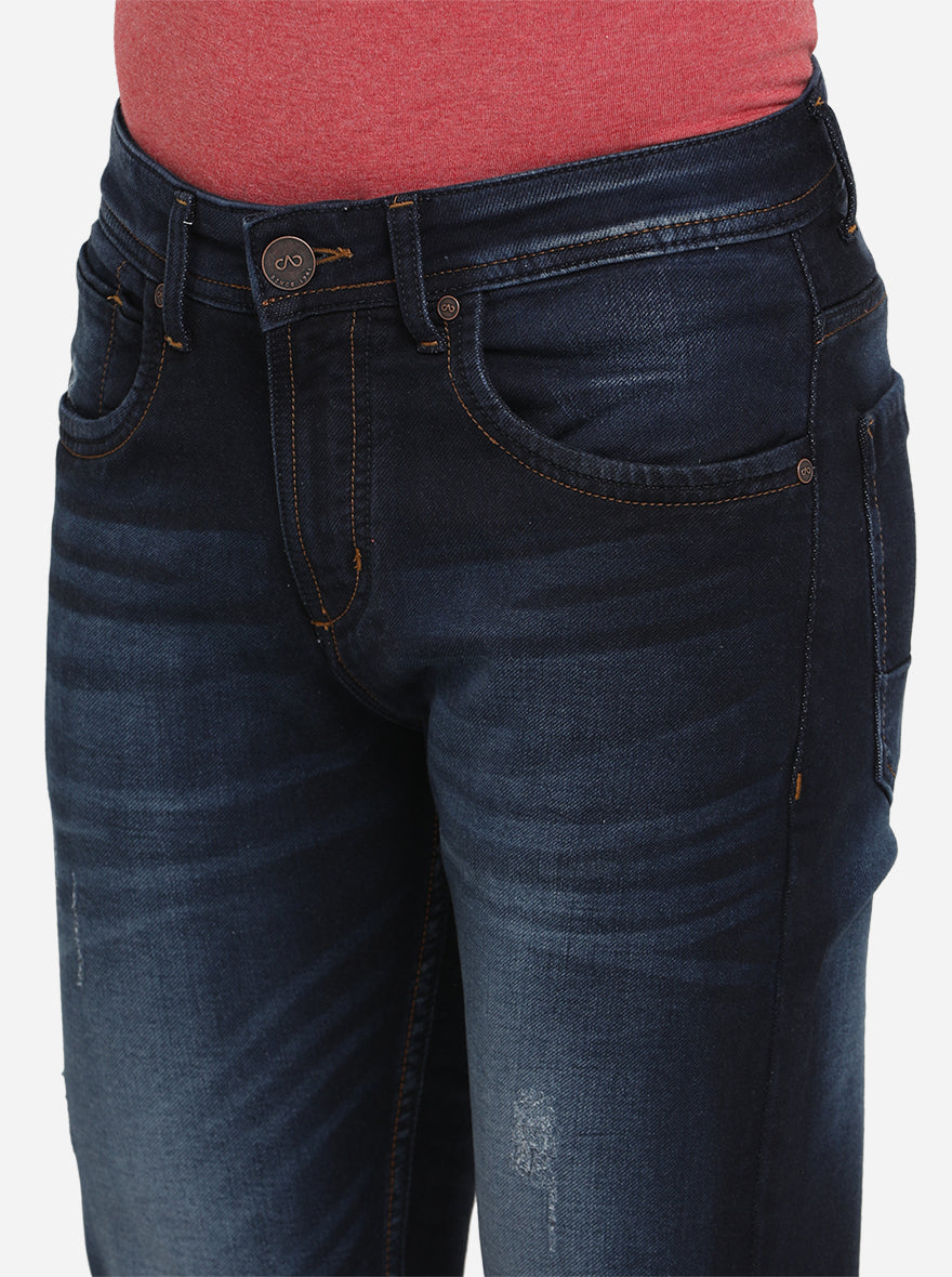 Indigo Blue Solid Slim Fit Jeans | JadeBlue Sport