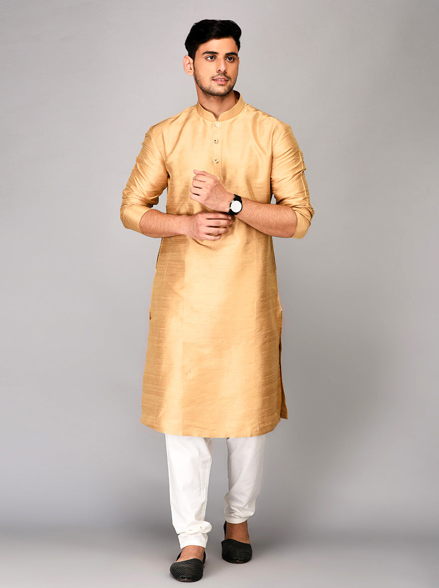 Light Golden Self Textured Kurta | Azania