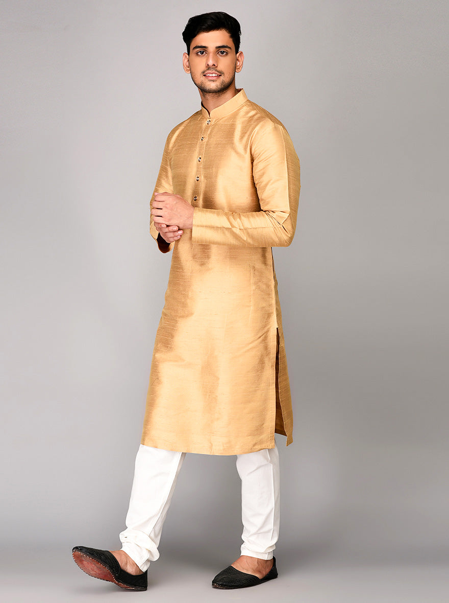 Light Golden Self Textured Kurta | Azania