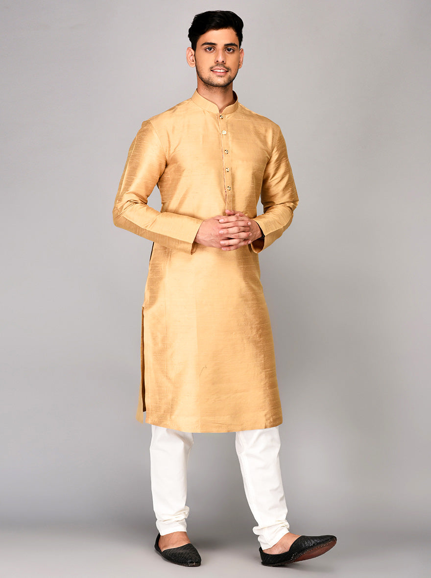 Light Golden Self Textured Kurta | Azania