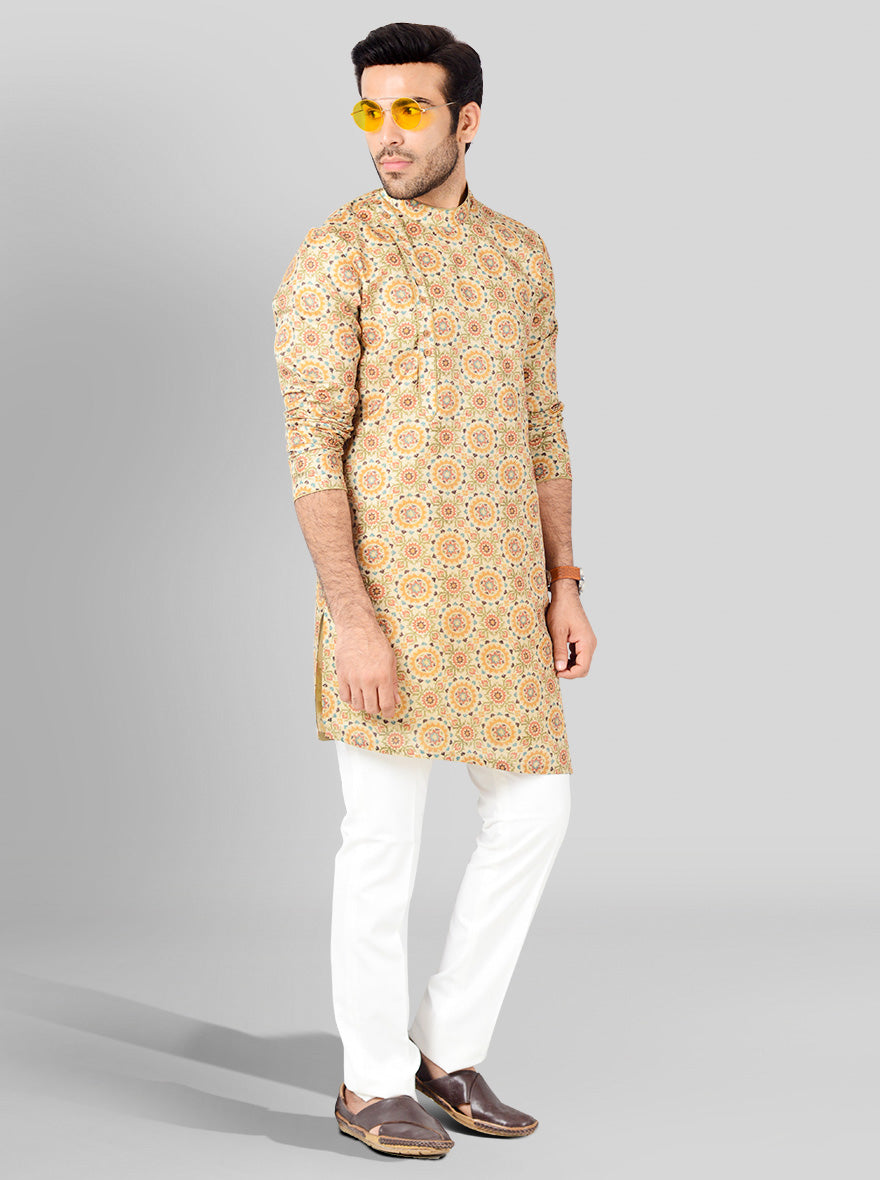 Cream, Red & Olive Kurta | Azania