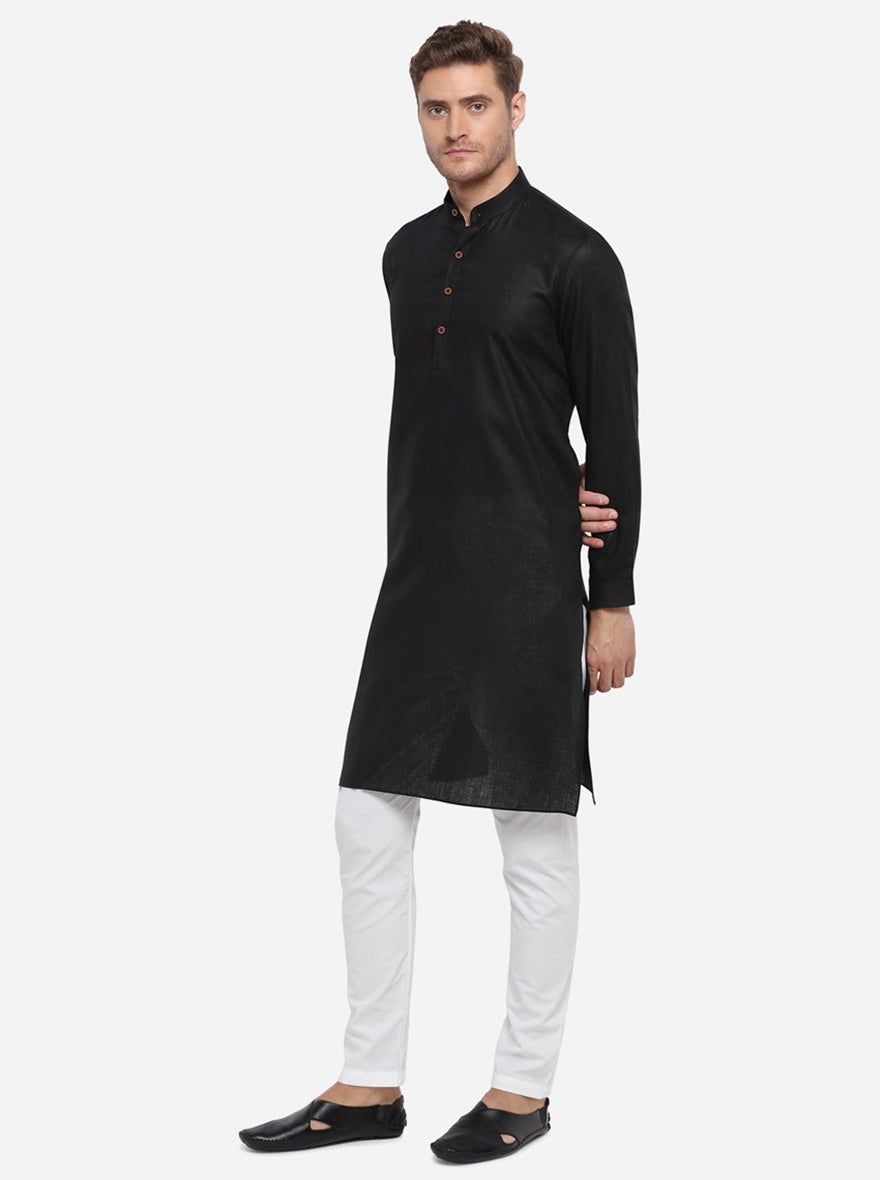 Black Self Design Regular Fit Modi Kurta | JadeBlue