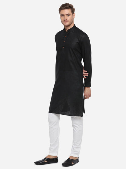 Black Self Design Regular Fit Modi Kurta | JadeBlue