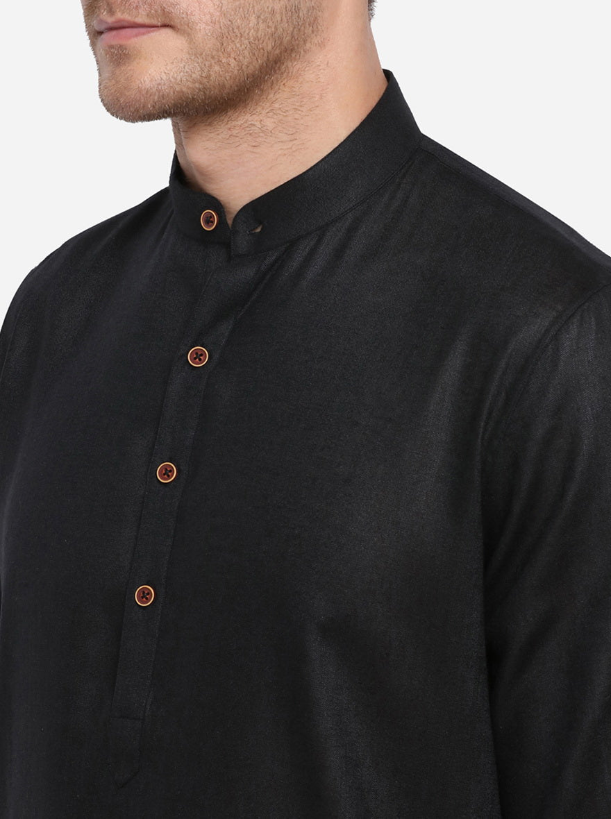 Black Self Design Regular Fit Modi Kurta | JadeBlue