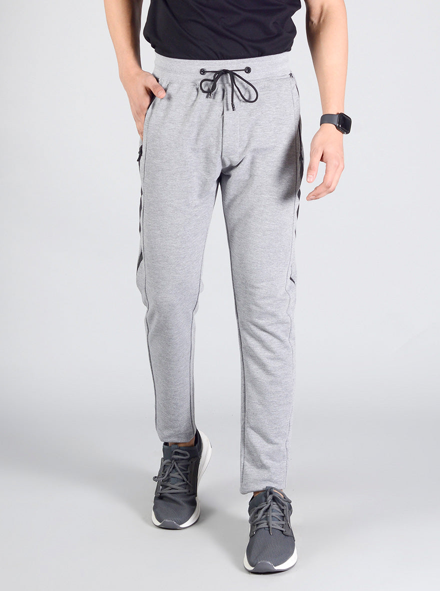 Light Grey Solid Regular Fit Track Pants | JadeBlue