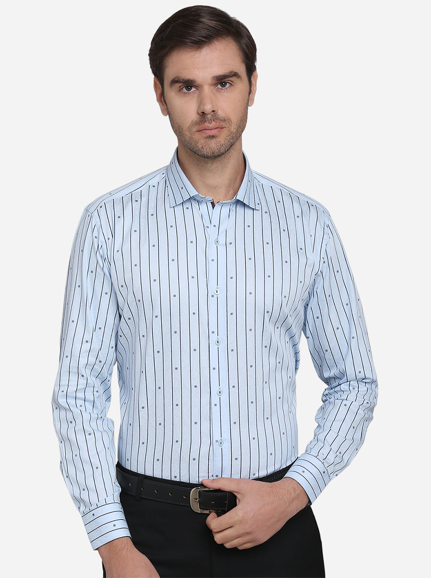 Sky Blue Printed Slim Fit Party Wear Shirt  | Greenfibre