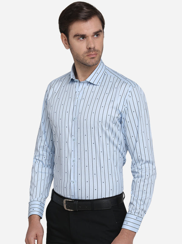 Sky Blue Printed Slim Fit Party Wear Shirt  | Greenfibre