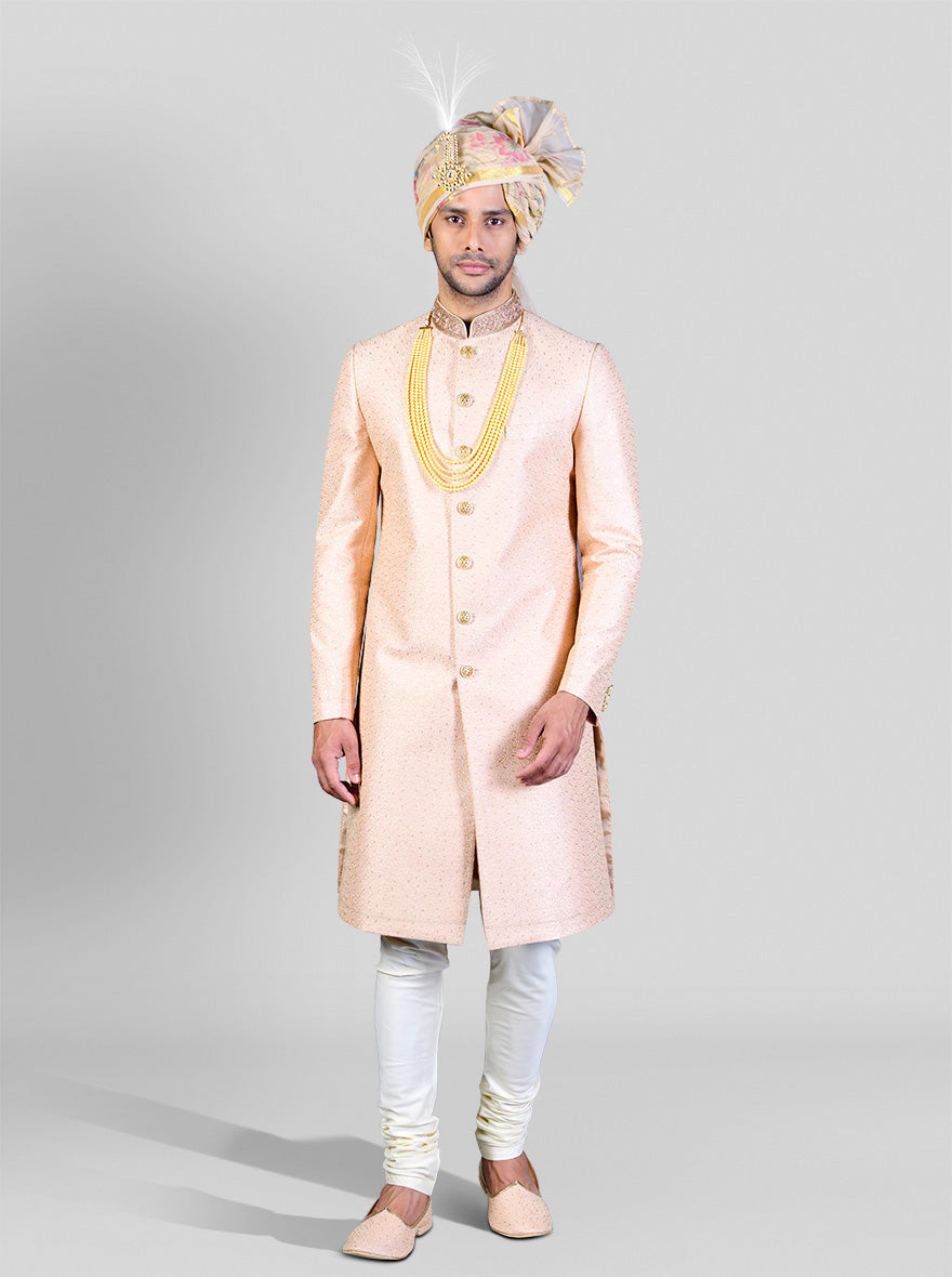 Light Peach & Golden Sherwani | Azania