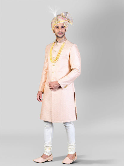 Light Peach & Golden Sherwani | Azania