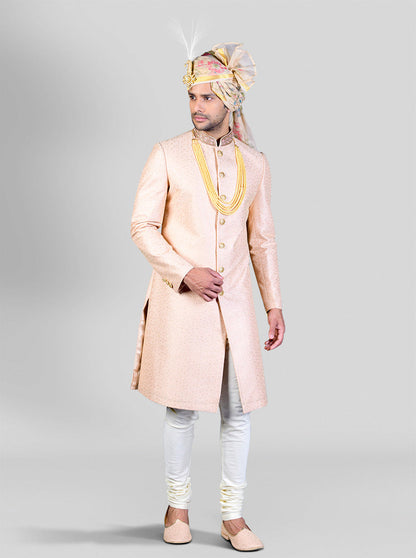 Light Peach & Golden Sherwani | Azania