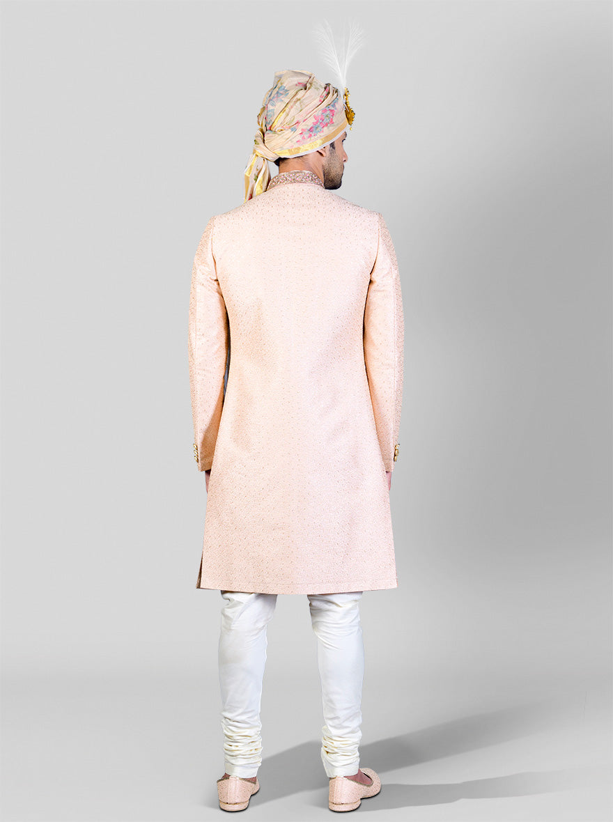 Light Peach & Golden Sherwani | Azania