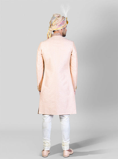 Light Peach & Golden Sherwani | Azania