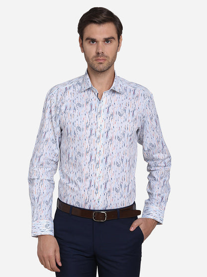 White & Blue Printed Slim Fit Party Wear Shirt | JB Studio