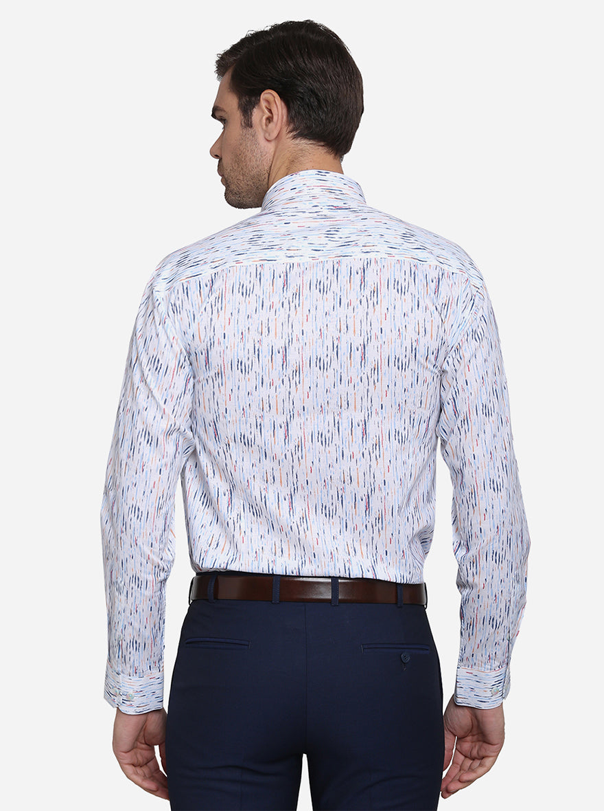 White & Blue Printed Slim Fit Party Wear Shirt | JB Studio