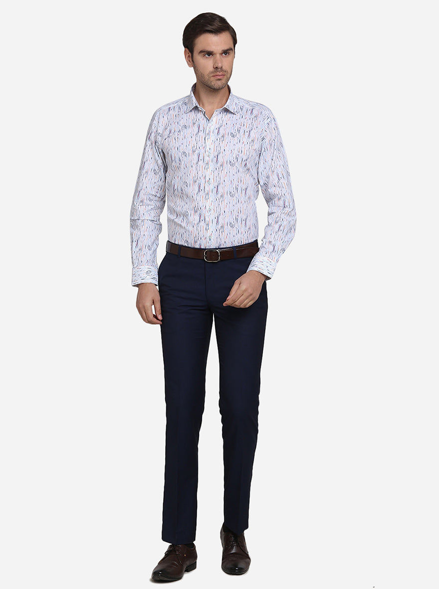 White & Blue Printed Slim Fit Party Wear Shirt | JB Studio