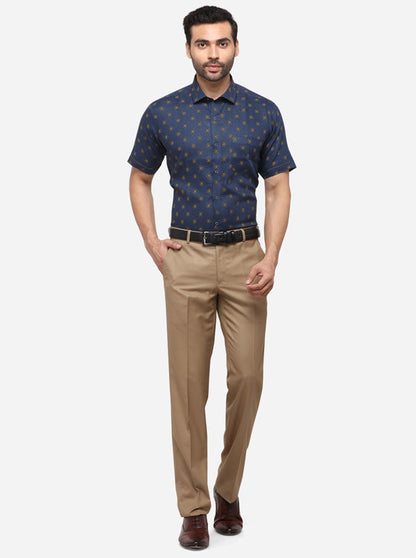 Navy Blue Printed Slim Fit Party Wear Shirt | JB Studio