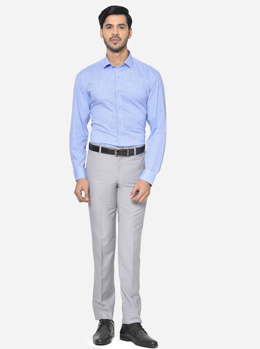 Pearl Blue Checked Regular Fit Formal Shirt | JadeBlue