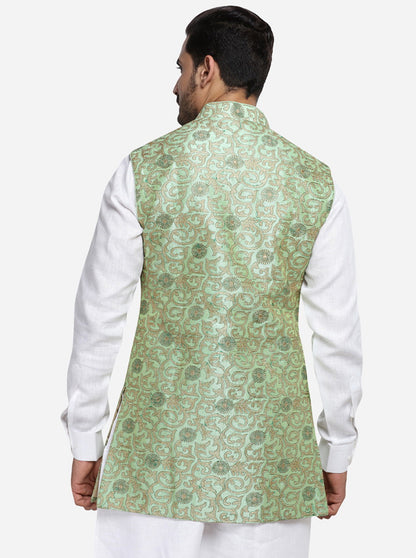 Light Green & Golden Long Jacket  | Azania